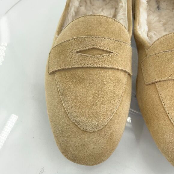 Birdies Womens Size 10.5 The Vesper Penny Loafers Slippers Suede Tan Faux Fur - Picture 7 of 13
